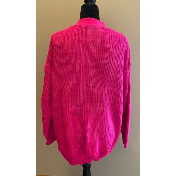 Magenta Pink Sweater Plus Size 0XL V Neck Loose Knit + Stretch Unique Neckline - Picture 5 of 10